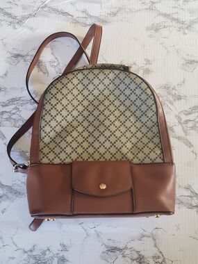 Source Unknown Brown Patterned Crossbody Backpack. 12x10